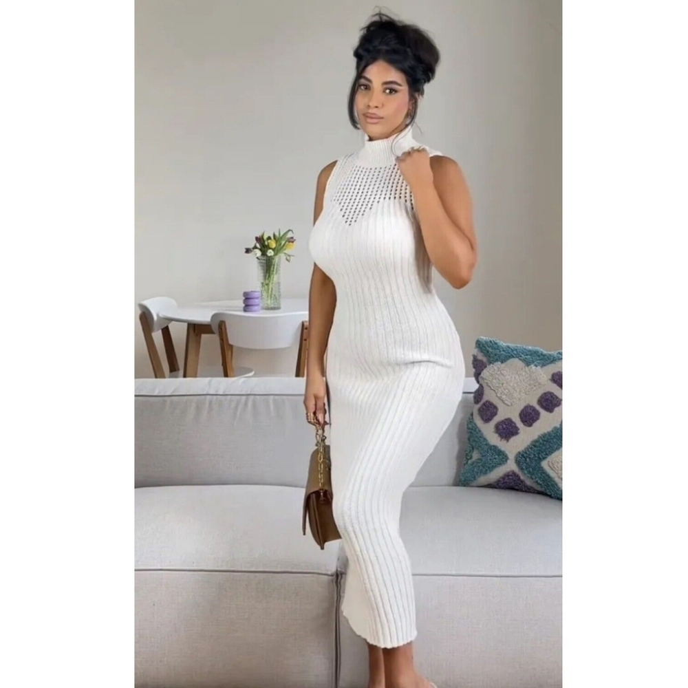 ZARA WOMAN SS23 ECRU LONG CHENILLE DRESS SIZE S 7901/346
